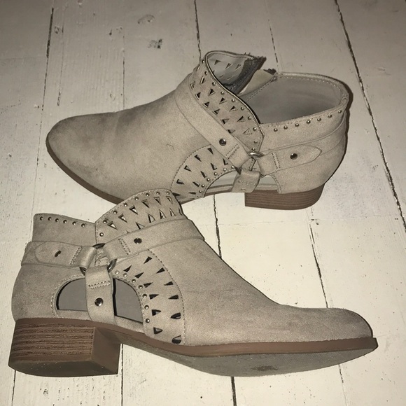 Shoes - Suede Tan Booties with Cutouts